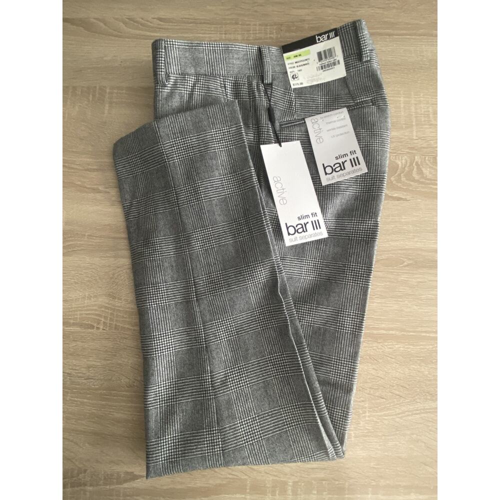 Bar III Suit Separates Men's 30x30 Dress Pants Slim Fit Black/White Plaid NEW